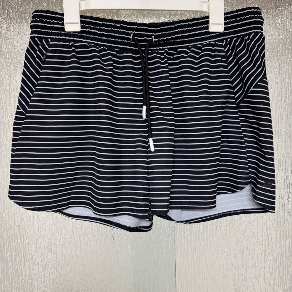 All in Motion Black and White Striped Athletic Shorts